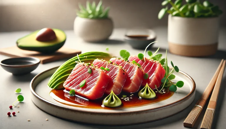 Tataki de atun rojo con salsa ponzu y aguacate